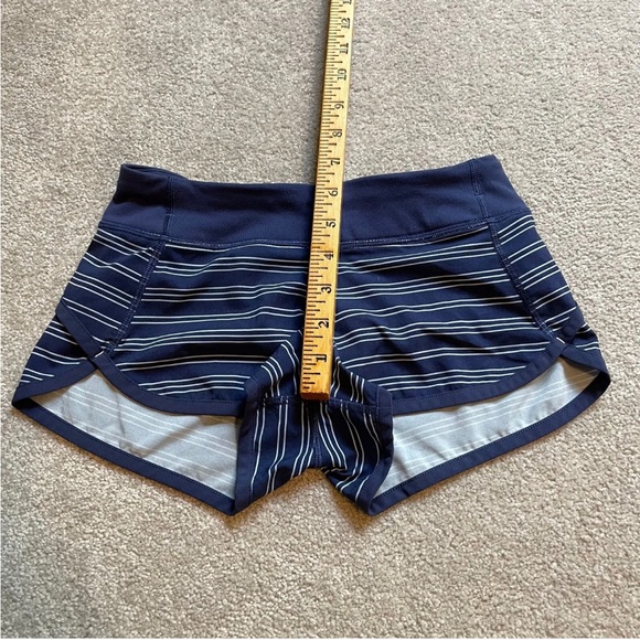 ivivva lululemon Shorts Girls Youth 8 Blue Stripe Pull On Lightweight Zip Run - Picture 6 of 13